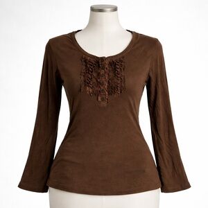 Bella Swan twilight brown ruffle henley top